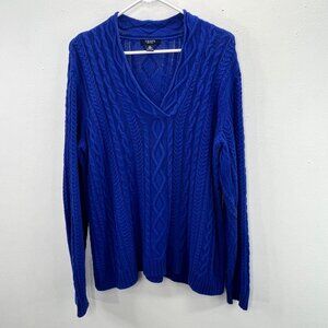 Chaps Cable Knit Sweater XL Blue V-Neck Long Sleeve 100% Cotton Pullover
